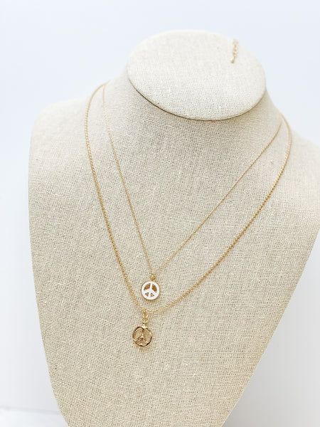 Layered Peace Sign Chain Necklace