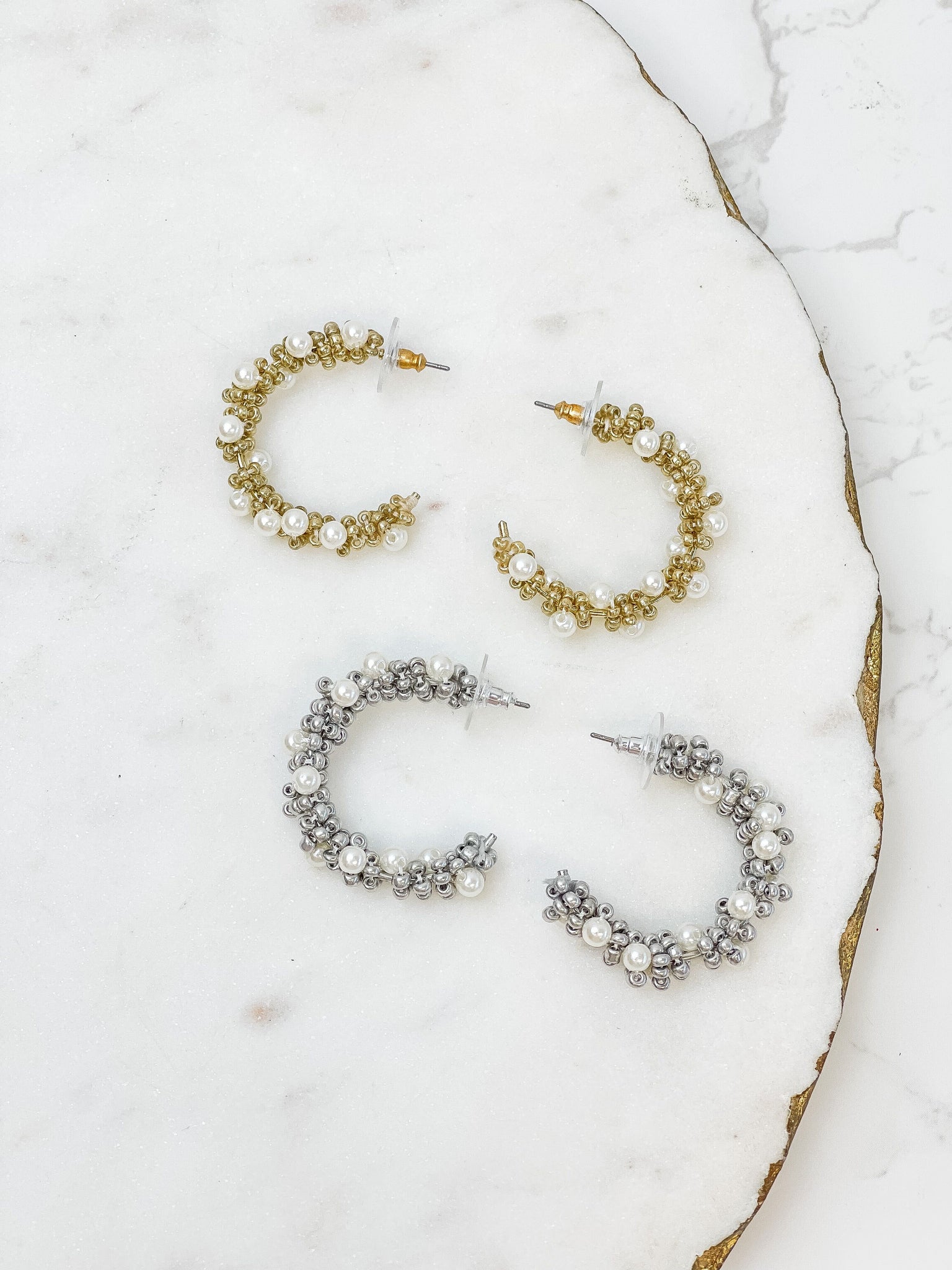 Classic Pearl Cluster Hoop Earrings
