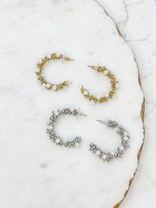 Classic Pearl Cluster Hoop Earrings