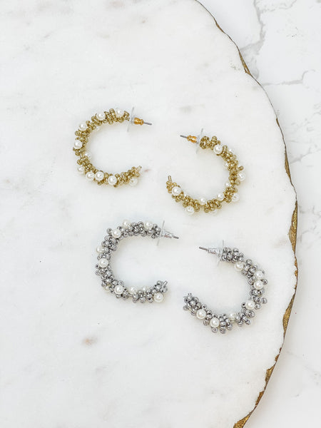 Classic Pearl Cluster Hoop Earrings