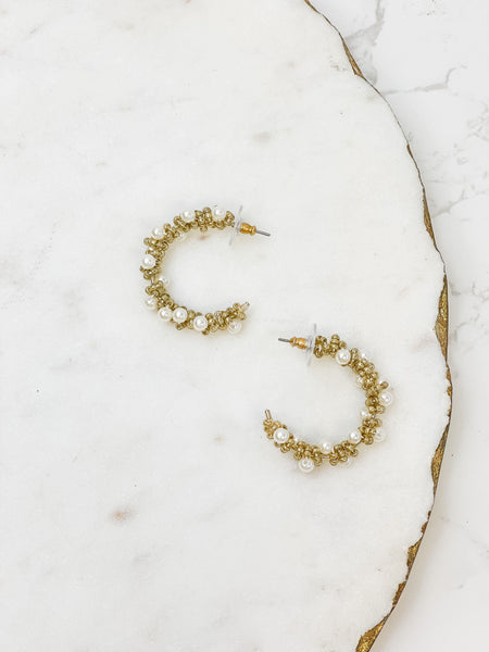 Classic Pearl Cluster Hoop Earrings