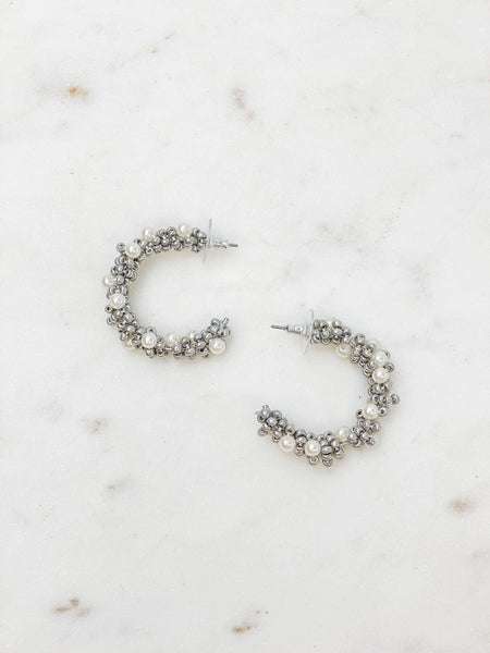 Classic Pearl Cluster Hoop Earrings