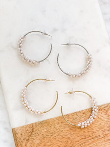 Pearl Cluster Hoop Earrings