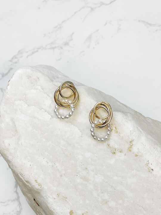 Pearl Linked Gold Dangle Earrings