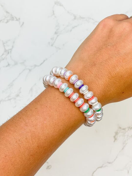 Rainbow Pearl Stretch Bracelet Set