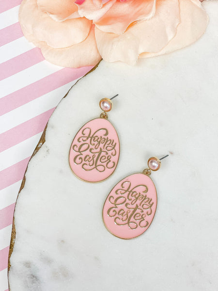 Pearl Post 'Happy Easter' Egg Dangle Earrings
