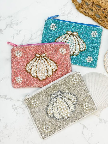 Pearl Shell Beaded Zip Pouches