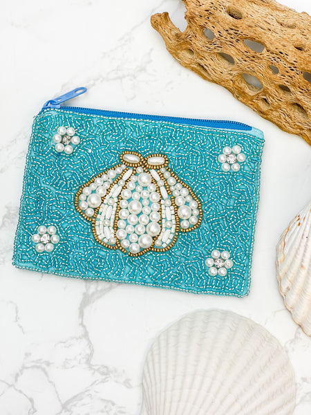Pearl Shell Beaded Zip Pouches