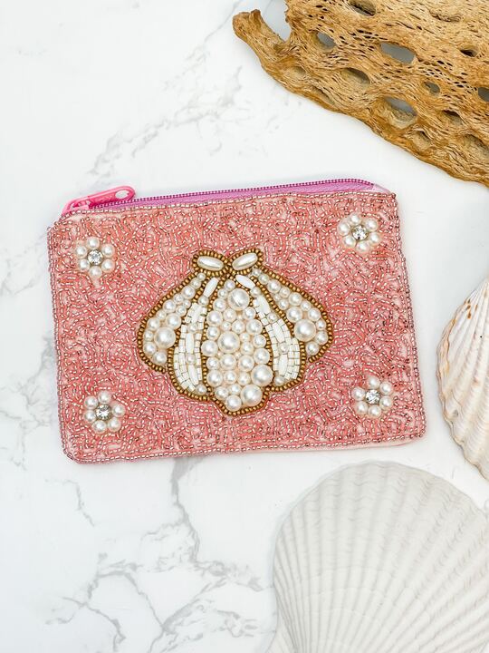 Pearl Shell Beaded Zip Pouches