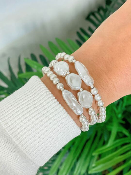 Metal Bead & Pearl Stretch Bracelet Sets