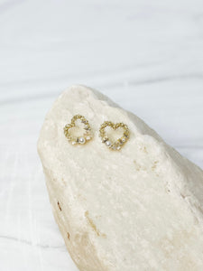 Pearl Textured Gold Heart Stud Earrings