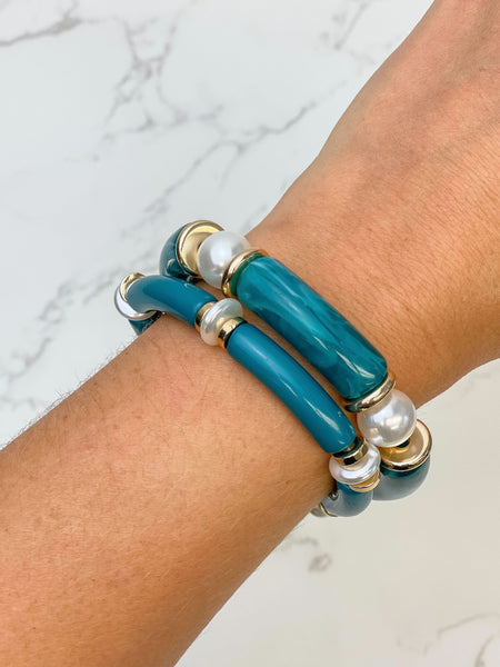 Acrylic Pearl Tube Bracelet Sets