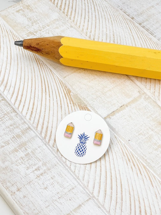 Pencil Signature Enamel Stud Earrings