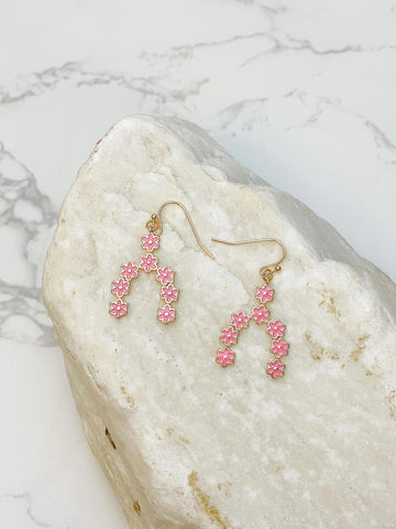 Pink Daisy Arch Dangle Earrings