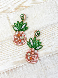 Pink Pearl Pineapple Beaded Dangle Earrings