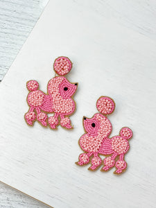 Poodle Beaded Dangle Earrings - Pink