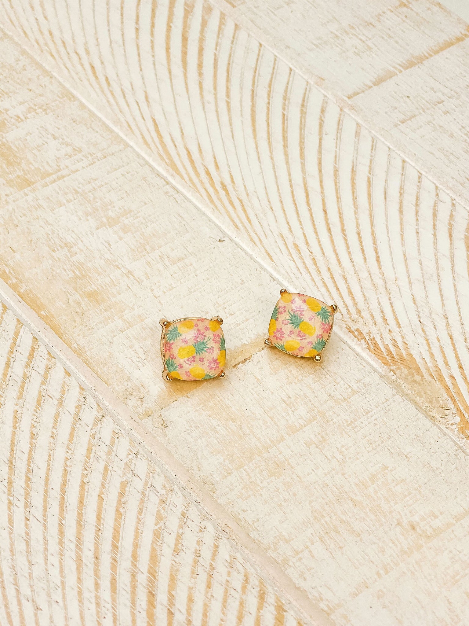 Preppy Pineapple Printed Stud Earrings
