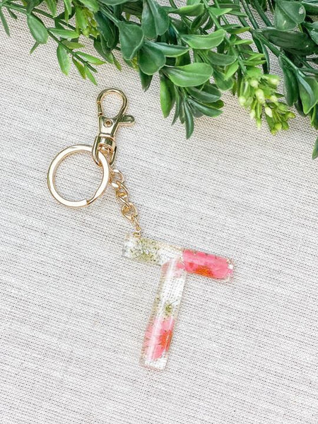 Pressed Flower Initial Key Chains