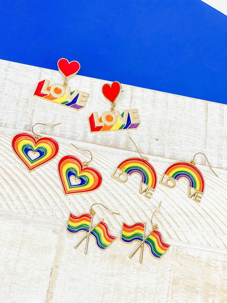 Enamel Rainbow Heart Dangle Earrings