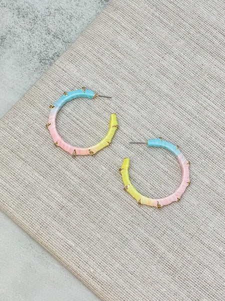 Raffia Wrapped Rhinestone Hoop Earrings