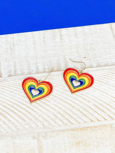 Enamel Rainbow Heart Dangle Earrings