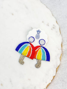 Rainbow Umbrella Seed Bead Earrings