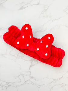 Red Bow Plush Spa Headband