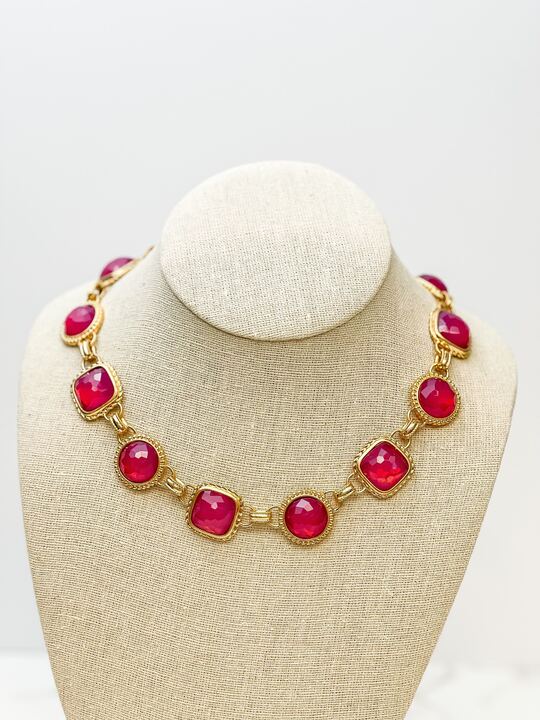 Red Jeweled Toggle Statement Necklace