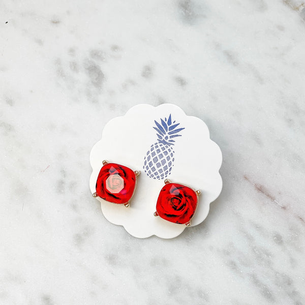 Rose Printed Stud Earrings