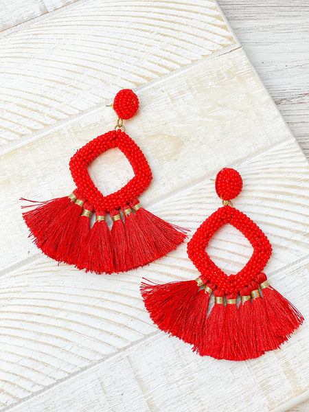 Seed Bead Fringe Dangle Earrings