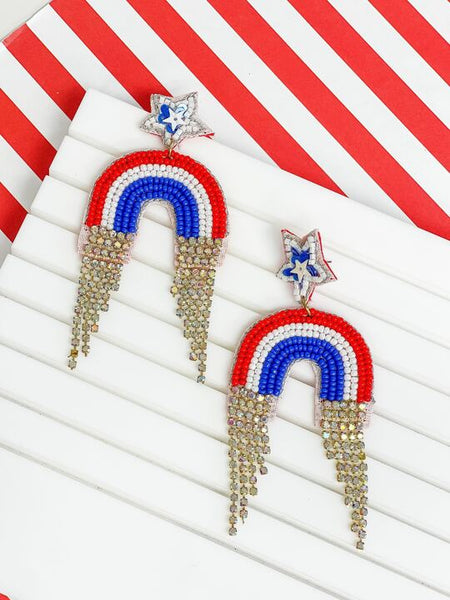 Patriotic Glitzy Rainbow Dangle Earrings