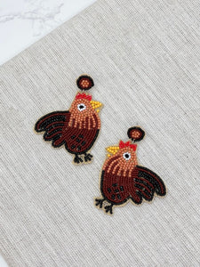 Rooster Beaded Dangle Earrings