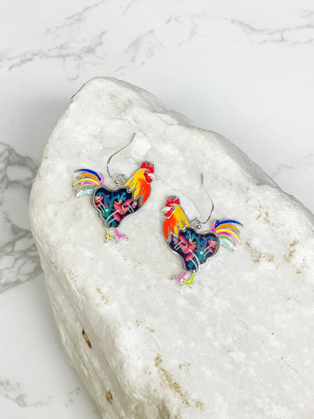 Rooster Printed Dangle Earrings