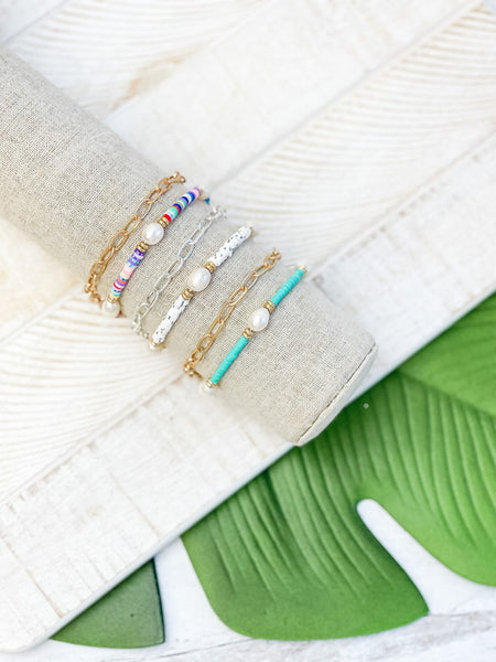 Rubber Disc & Chain Link Bracelet Duo