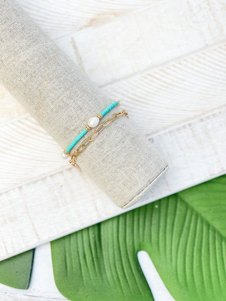 Rubber Disc & Chain Link Bracelet Duo
