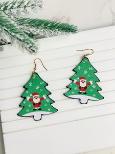 Christmas Tree Santa Dangle Earrings