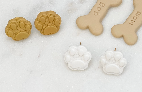 Clay Paw Print Stud Earrings