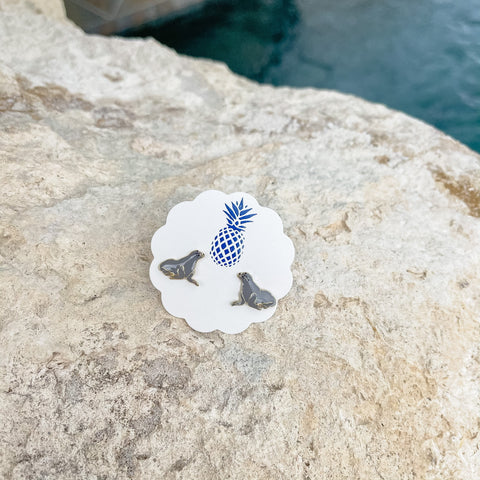 Sea Lion Enamel Stud Earrings