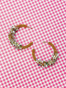 Seed Bead Flower Hoop Earrings - Gold