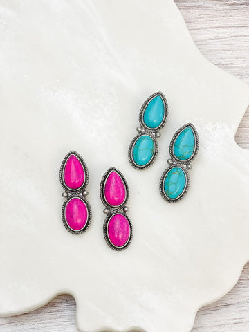 Semi Precious Stone Drop Earrings
