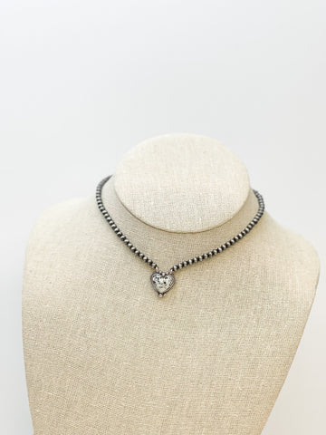 Semi Precious Heart Pendant Choker Necklaces