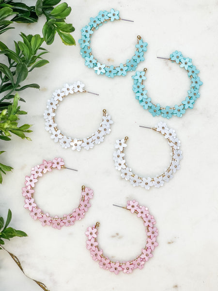 Sequin Flower Lined Hoop Earrings