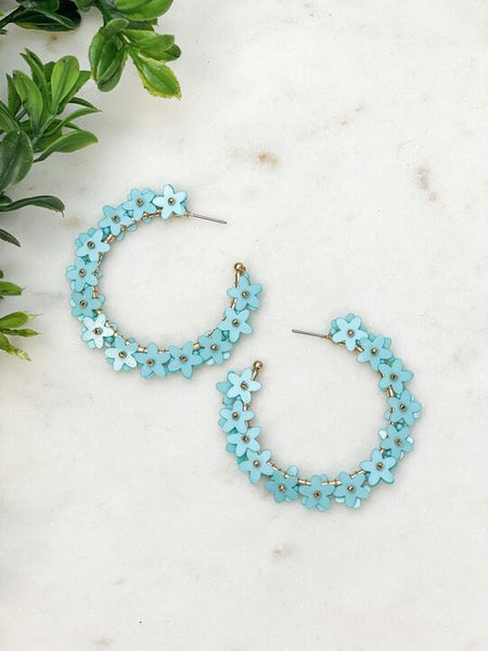 Sequin Flower Lined Hoop Earrings