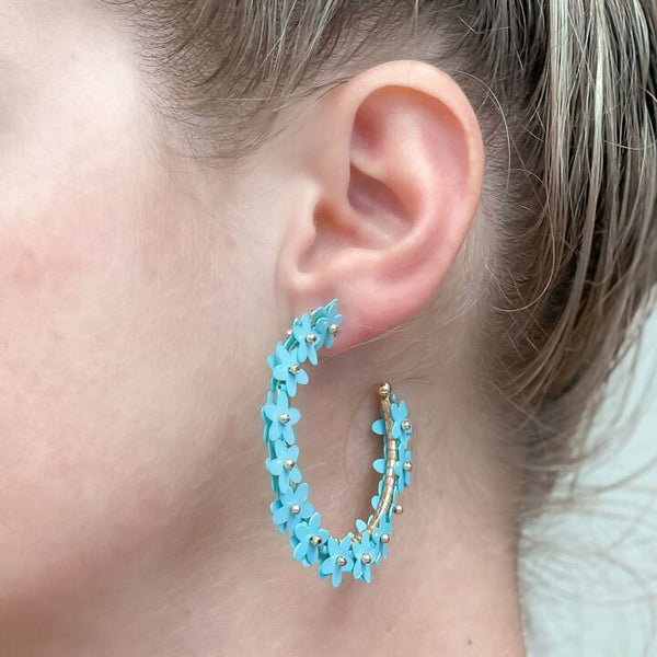 Sequin Flower Lined Hoop Earrings