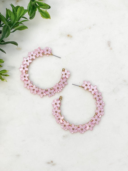 Sequin Flower Lined Hoop Earrings