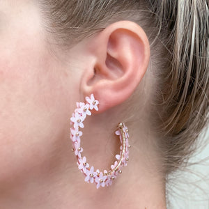 Sequin Flower Lined Hoop Earrings