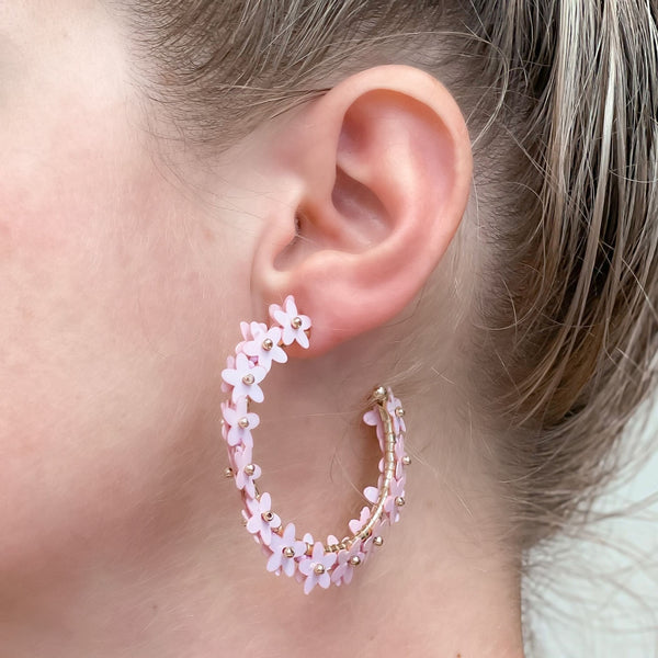 Sequin Flower Lined Hoop Earrings