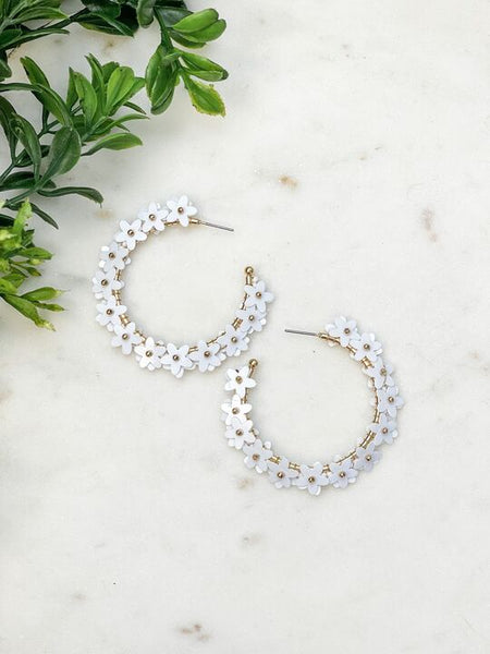 Sequin Flower Lined Hoop Earrings