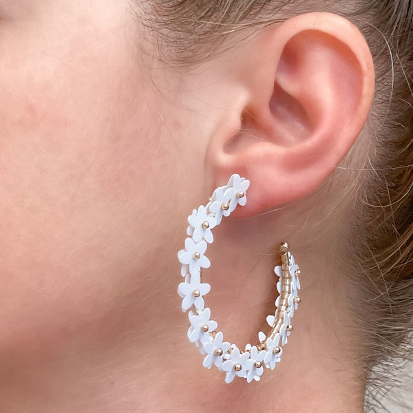 Sequin Flower Lined Hoop Earrings