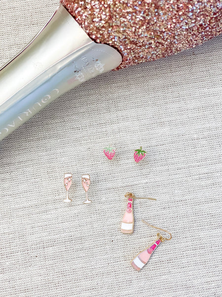 Set of 3 Enamel Stud Earrings - Champagne